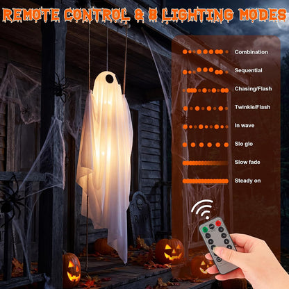 Halloween Decorations Outdoor Indoor, 5 FT Large Pre-Assembled Swinging Ghost, Halloween Hanging Spooky Swing Ghost Decor for Outside Porch Yard Tree Garden Lawn