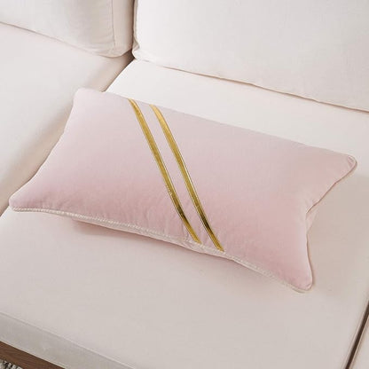 Avigers 12 x 20 Inch Pink Gold Leather Striped Lines Velvet Cushion Case Luxury - Image 3