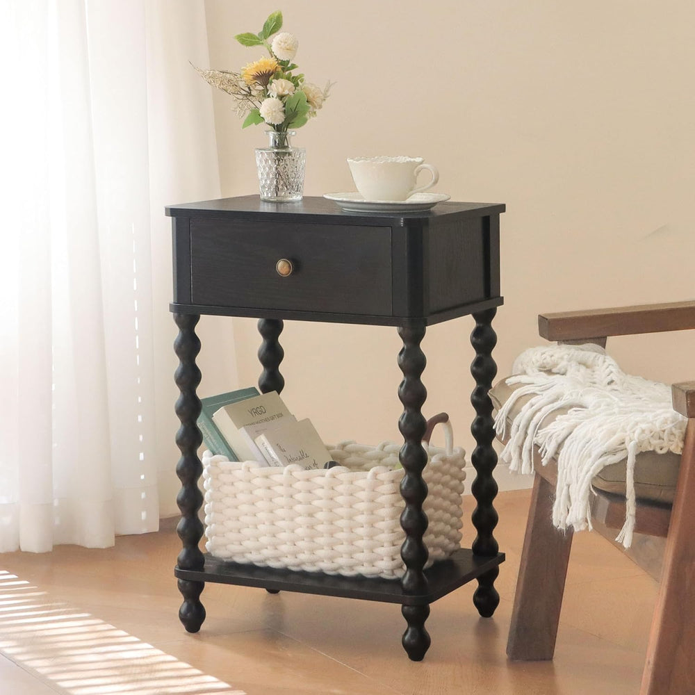 AWASEN Black Nightstand, Bedroom Side Table with Drawer for Living Room, Smal...