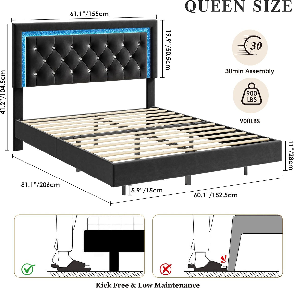garvee floating bed frame queen size with smart shown in use