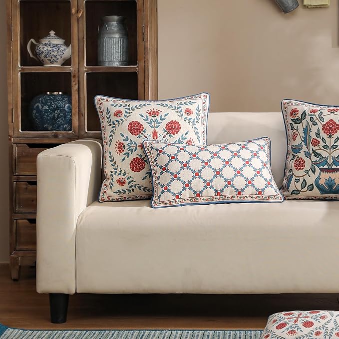 patdrea Designer Throw Pillow Covers, Lumbar Bright Vintage Red Linen - Image 2