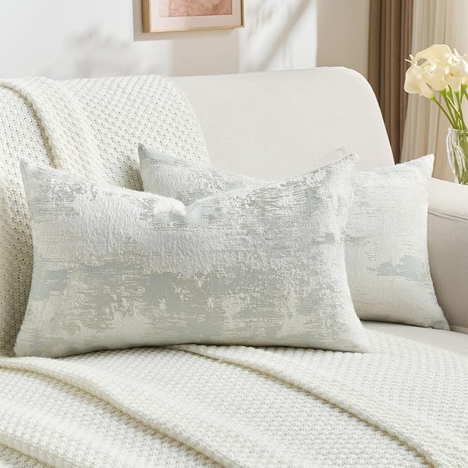 FUTEI Light Blue White Decorative Throw Pillow Covers 12x20 Inch Set of 2 by FUTEI