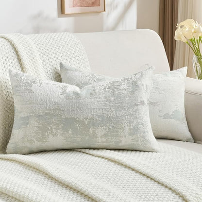 FUTEI Light Blue White Decorative Throw Pillow Covers 12x20 Inch Set of 2 by FUTEI