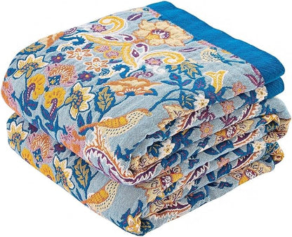 Boho Throw Blanket for Bed, 100% Cotton Soft Rustic Quilt Fall Blanket by XIBLC