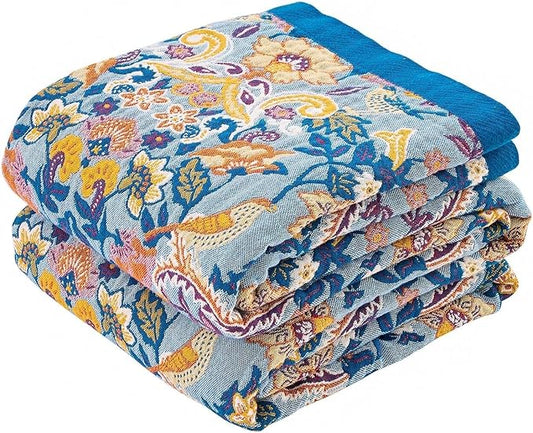 Boho Throw Blanket for Bed, 100% Cotton Soft Rustic Quilt Fall Blanket by XIBLC