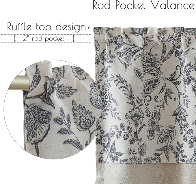 jinchan Linen Valance Curtain Farmhouse Floral Printed Small Window Curtain - Image 5