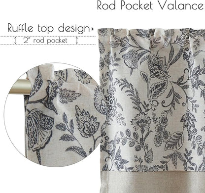 jinchan Linen Valance Curtain Farmhouse Floral Printed Small Window Curtain - Image 5