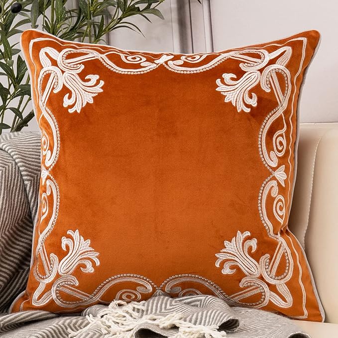 Aeckself European Floral Pillow Cover 16x16 Inch, Luxury Velvet Embroidered by AECKSELF