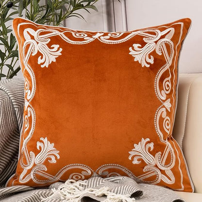 Aeckself European Floral Pillow Cover 16x16 Inch, Luxury Velvet Embroidered by AECKSELF