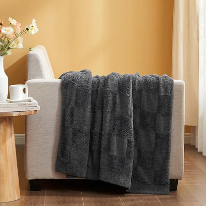 Snuggle Sac Faux Fur Checkered Blanket Twin Size - Image 6