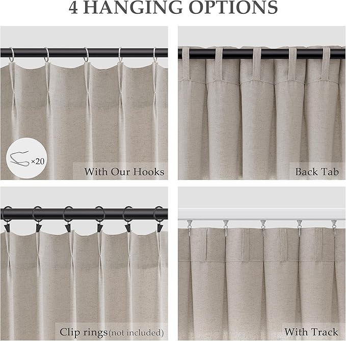 Apricot Pinch Pleat Linen Curtains 63 Inch Length 2 Panels Set - Image 2