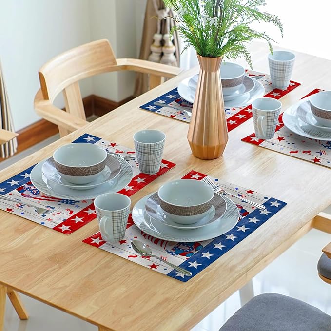 Giwawa Patriotic Gnomes Placemats 12x18inch 4th of July USA Elf American Stars - Image 7