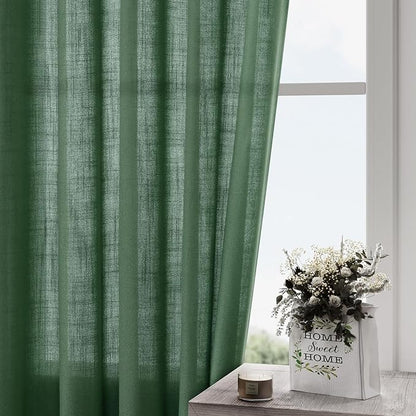 Green Semi Sheer Curtains 108 Inches Long 2 Panels Set Back Tab Loop Pocket - Image 2