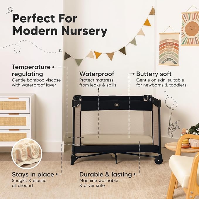 2-Pack Waterproof Pack and Play Sheets, Mini Crib Sheets Fitted - Image 5