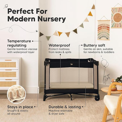 2-Pack Waterproof Pack and Play Sheets, Mini Crib Sheets Fitted - Image 5