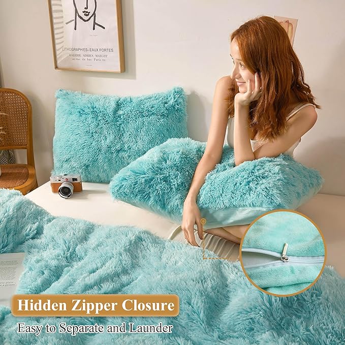 XeGe 2 Pieces Faux Fur Throw Pillow Covers, Shaggy Fluffy Cushion Covers - Image 3