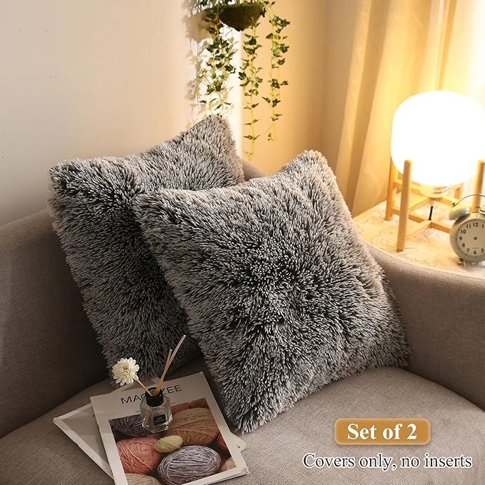 XeGe 2 Pieces Faux Fur Throw Pillow Covers, Shaggy Fluffy Cushion Covers - Image 2