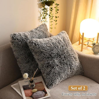 XeGe 2 Pieces Faux Fur Throw Pillow Covers, Shaggy Fluffy Cushion Covers - Image 2