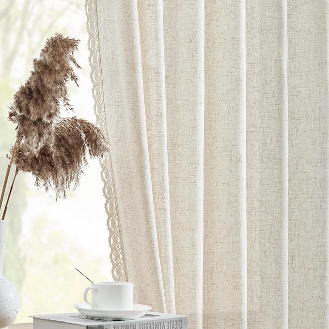 jinchan Linen Curtains for Living Room Bedroom Light Filtering Semi Sheer - Image 9