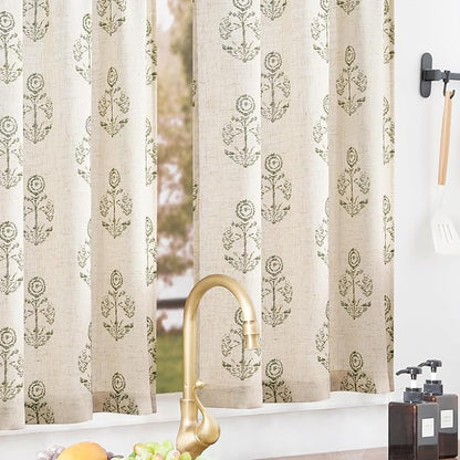 jinchan Linen Kitchen Curtains 24 Inch Floral Tier Curtains Farmhouse Cottage - Image 2