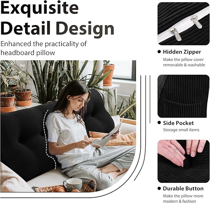 WOWMAX 100% Cotton Corduroy Headboard Pillow – Full Size Back Support Reading - Image 4