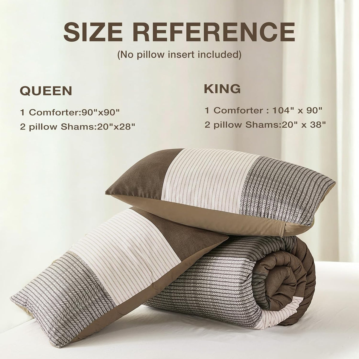 brown comforter set queen, reversible coffee brown patchwork on a desk or shelf