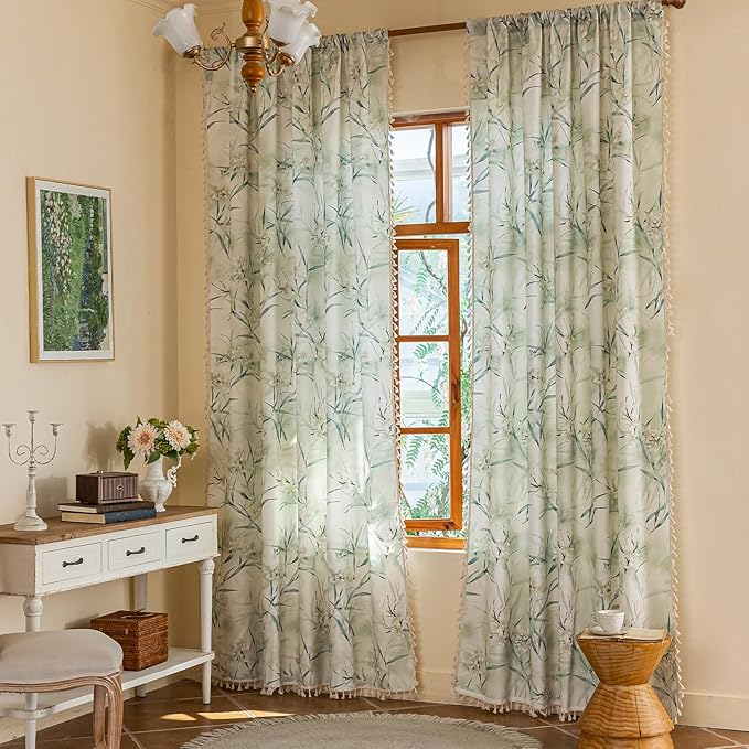 ENJOYBRIDAL White Floral 63 Inch Curtains 2 Panel Set Bedroom Boho Drapes Semi by ENJOYBRIDAL