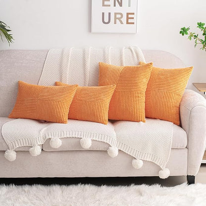 HWY 50 Orange Corduroy Patchwork Throw Pillow Covers 20x20 Inch, Soft Cozy - Image 2