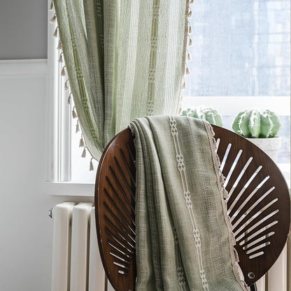 ColorBird Sage Curtain 84 inch Length, 2 Panels Farmhouse Linen Curtains - Image 7