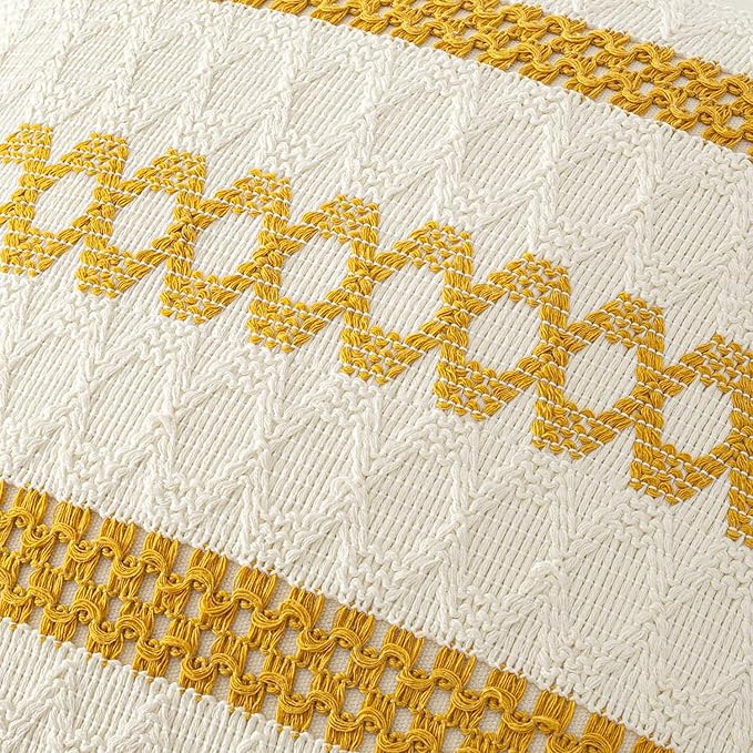 MIULEE Set of 2 Mustard Yellow Boho Decorative Pillow Covers 20x20 Inch - Image 4