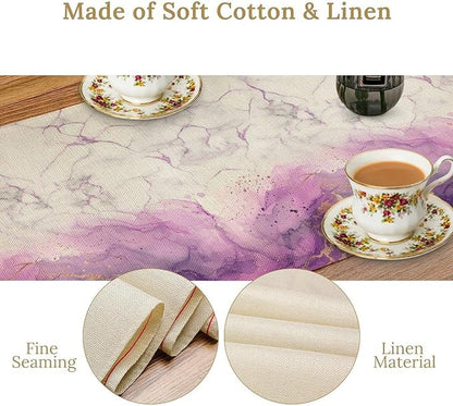 Abstract Marble Dining Table Runner, Modern Purple Golden Watercolor Table - Image 6