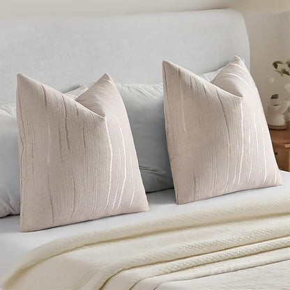 HAUSSY Beige Throw Pillow Covers 26x26 Inch Set of 2, Boho Embossed Striped - Image 6