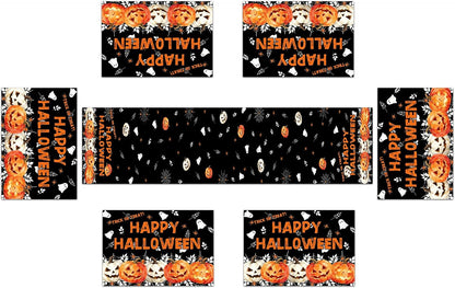 Happy Halloween Pumpkin Ghost Table Runner and Place Mats Set of 6 108 in