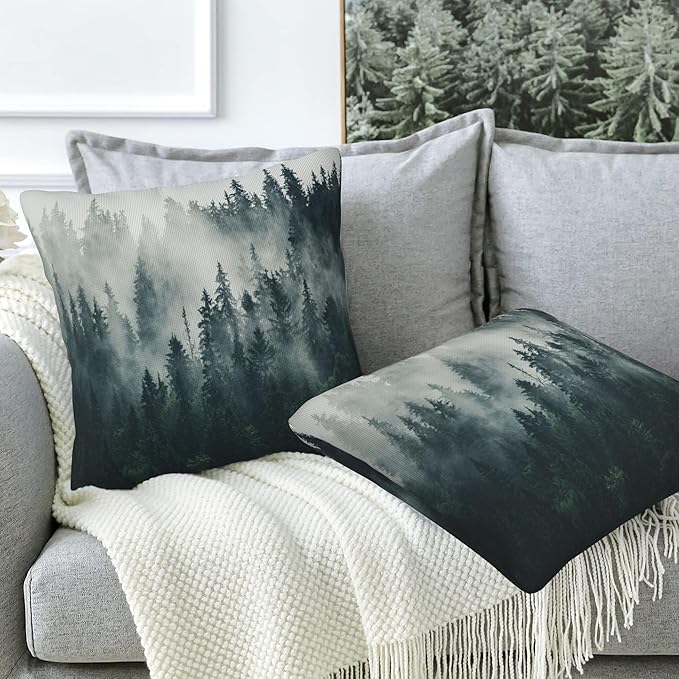 Misty Forest Throw Pillow Cover Case Foggy Forest Throw Pillows Set of 2 Super - Image 5