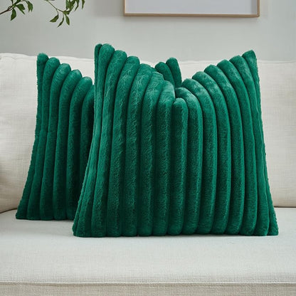 FUTEI Christmas Emerald Green Throw Pillow Covers Set of 2, 26x26 Inch Striped by FUTEI