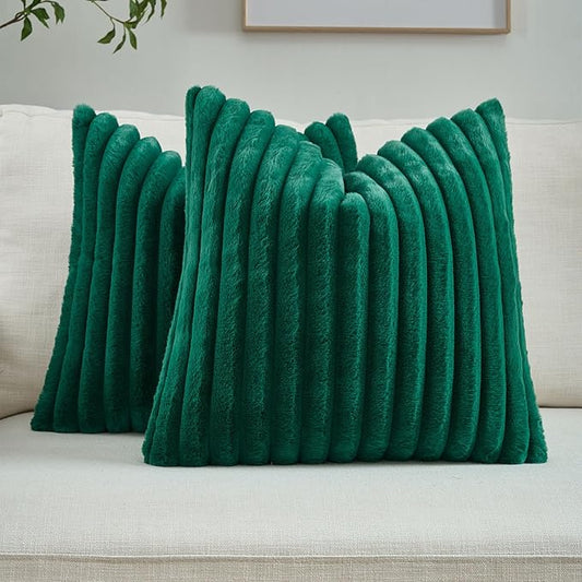 FUTEI Christmas Emerald Green Throw Pillow Covers Set of 2, 16x16 Inch Striped by FUTEI