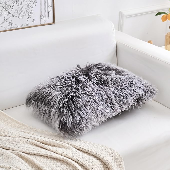 Genuine Mongolian Lamb Fur Pillow Cover – 12"x20" Rectangular Cushion Case – - Image 8
