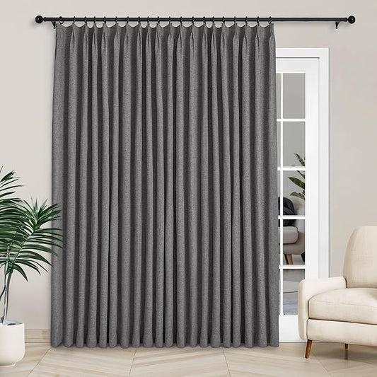Macochico 120”Wx102”L 100% Blackout Linen Curtains Pinch Pleated Thermal Panels by Macochico