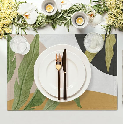 Tropical Palm Leaf Linen Placemats Set of 4 Summer Green Banana Leaves Themed - Image 3