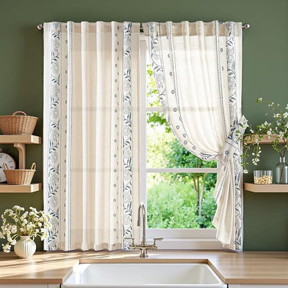 jinchan Winslow Linen Curtains 54 Inch Length Small Window Curtains Embroidered by JINCHAN