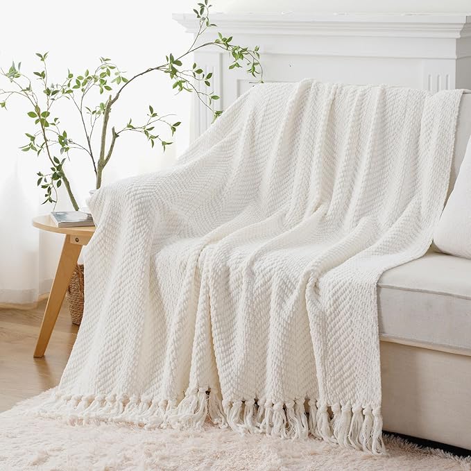 BATTILO HOME Cream White Throw Blanket - Image 3