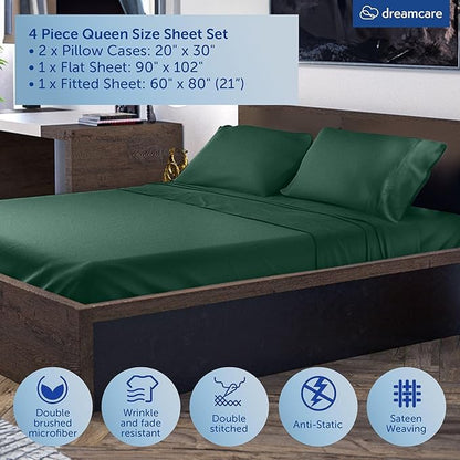 DREAMCARE Queen Sheet Set – 4 pcs Cooling Sheets – up to 21” Extra Deep Pocket - Image 4