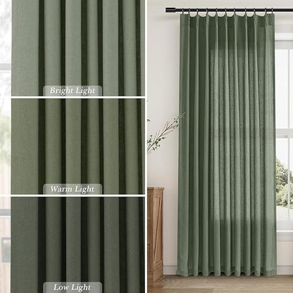 Olive Green Pinch Pleated Linen Curtains 95 Inches Long - Image 4