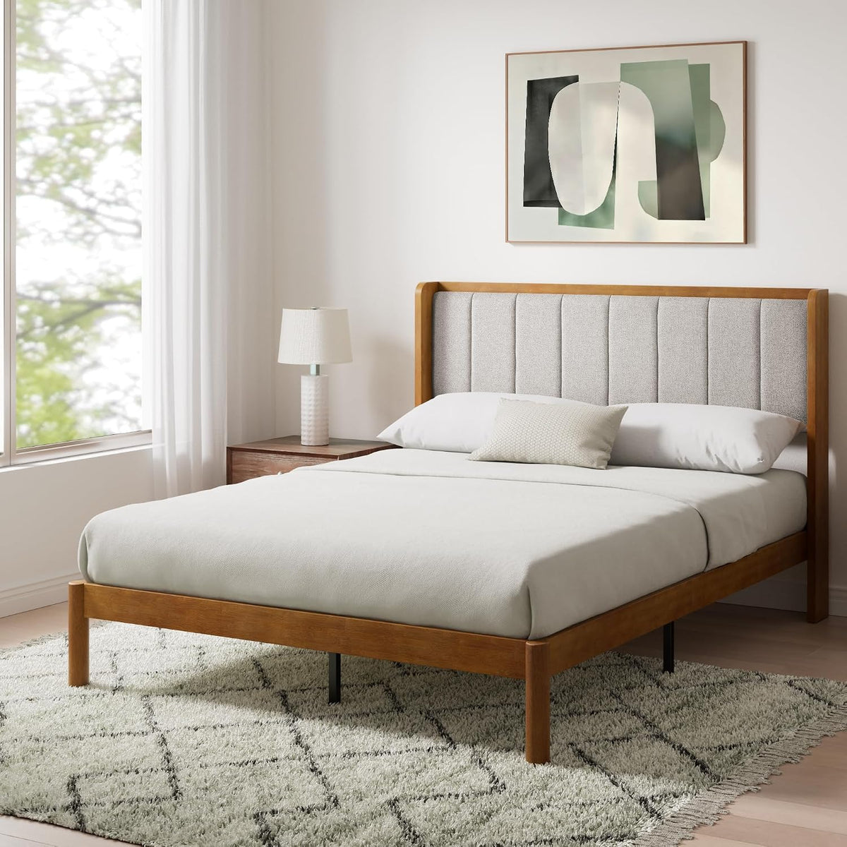 zinus jonas bamboo platform bed frame, wingback headboard, main product view