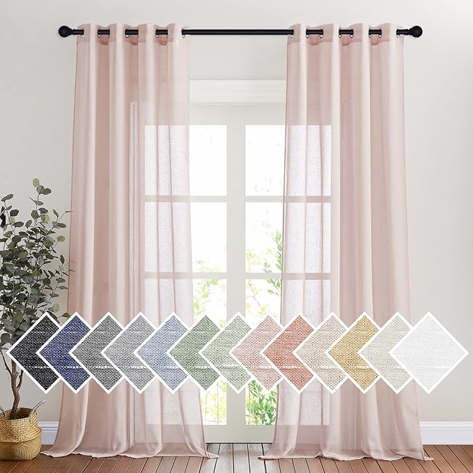 NICETOWN Linen Textured Semi Sheer Bedroom Curtains, Grommet Top Flew to Floor by NICETOWN