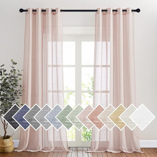 NICETOWN Linen Textured Semi Sheer Bedroom Curtains, Grommet Top Flew to Floor by NICETOWN