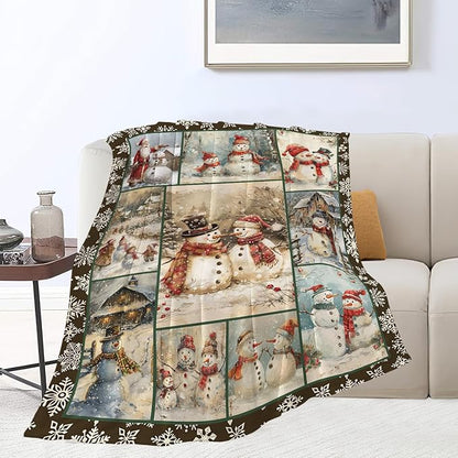 Retro Snowman Blanket Christmas Snowman Throw Blanket Flannel Stuff Merch Cozy - Image 3