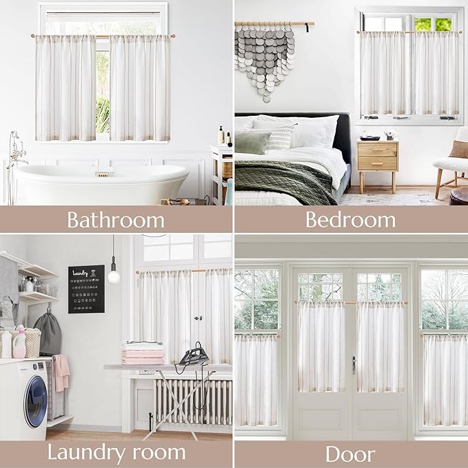 jinchan Linen Striped Kitchen Curtains Tier Cafe Curtains - Image 6