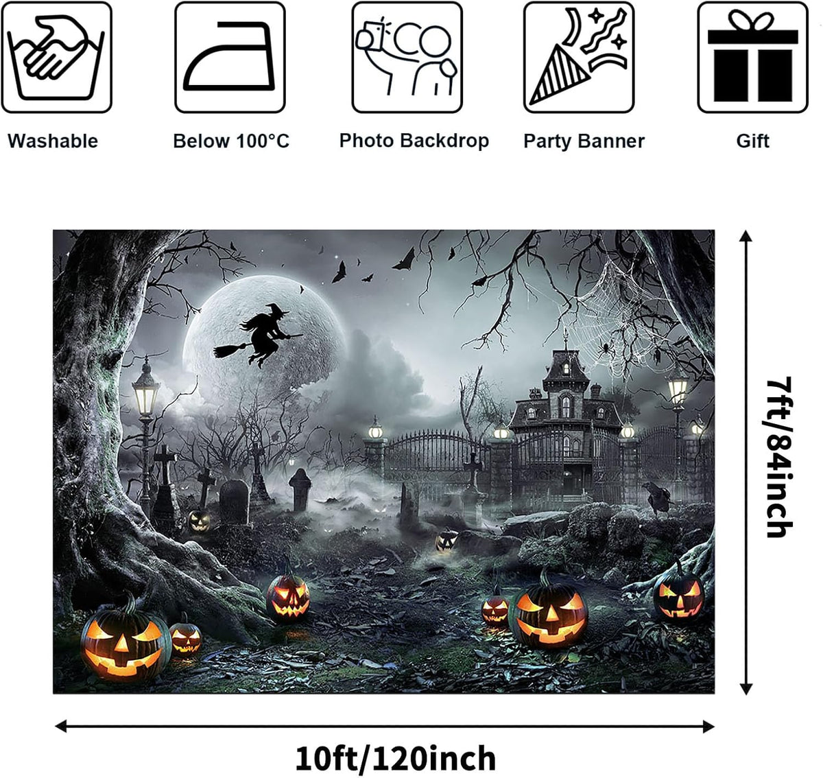 Avezano 10x7ft Gray Halloween Backdrop Spooky Photography Background