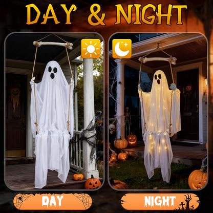 Halloween Decorations Outdoor,4.8FT Hanging Swing Ghost for Yard and Porch